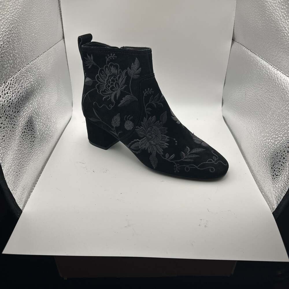 Johnny Was Chiara Embroidered Suede Bootie Black Ankle Boots